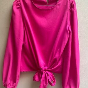Hot Pink Tie Blouse M Long Sleeve.  So Comfortable and Fun